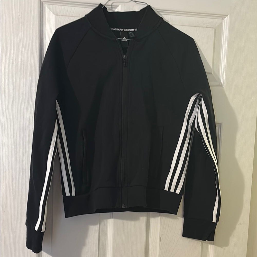 Black Track Jacket with White Stripes